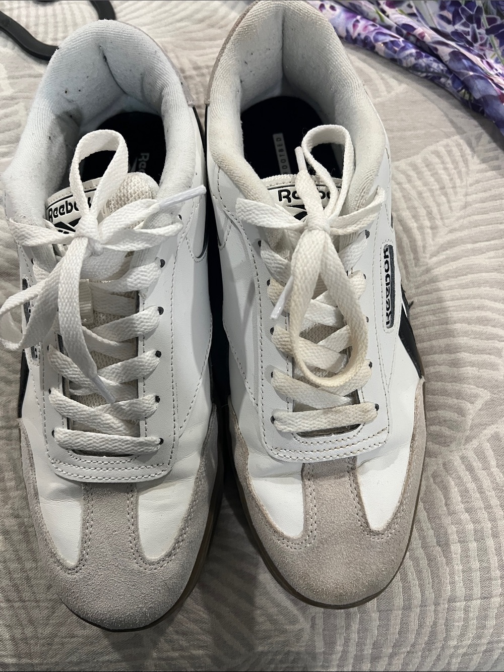 Reebok White and Light Gray /brown Classic Sneakers as is
